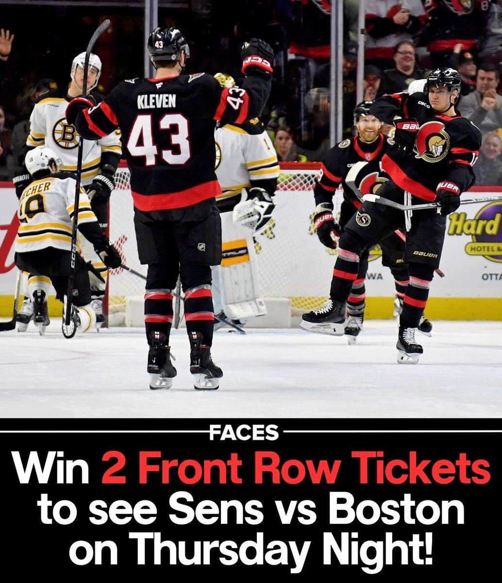 Faces Magazine (@facesottawa) on Twitter photo ✨RT & Follow <a href="/facesottawa/">Faces Magazine</a> for your chance to win 2 Front Row Tickets to #Sens vs #Bruins on Thursday night! #GoSensGo ✨RT & Follow <a href="/facesottawa/">Faces Magazine</a> for your chance to win 2 Front Row Tickets to #Sens vs #Bruins on Thursday night! #GoSensGo