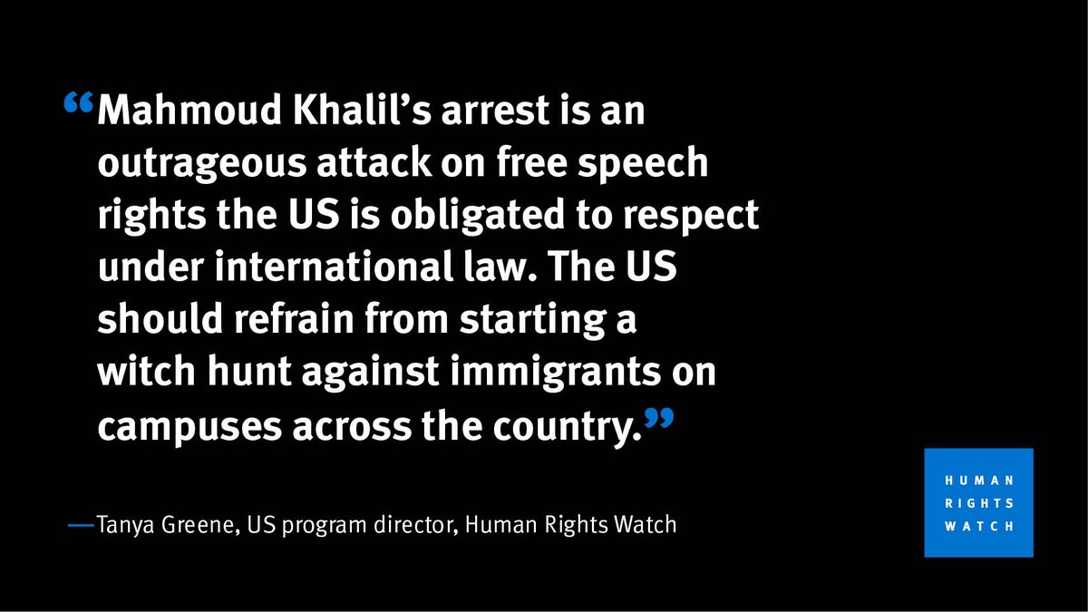Free speech is a human right, and the US is obligated to respect it under international law. 

Mahmoud Khalil’s arrest is an outrageous attack on this right.