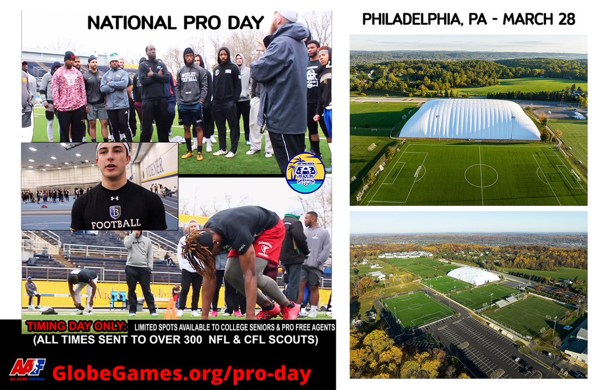TRILLION FCS BOWL (@fcsbowl) on Twitter photo 16th Annual National Pro Day (D2-D3 Pro Day) Friday March 28, Philadelphia. (college Seniors & Pro Free Agents Welcome)
Timing Day - Times sent to 500+ NFL & CFL Scouts. $100 registration sign up at globegames.org/pro-day By @fcsbowl <a href="/FCSScout/">Shaun ๐</a> <a href="/NFLDraftBible/">All Access Football</a> 16th Annual National Pro Day (D2-D3 Pro Day) Friday March 28, Philadelphia. (college Seniors & Pro Free Agents Welcome)
Timing Day - Times sent to 500+ NFL & CFL Scouts. $100 registration sign up at globegames.org/pro-day By @fcsbowl <a href="/FCSScout/">Shaun ๐</a> <a href="/NFLDraftBible/">All Access Football</a>