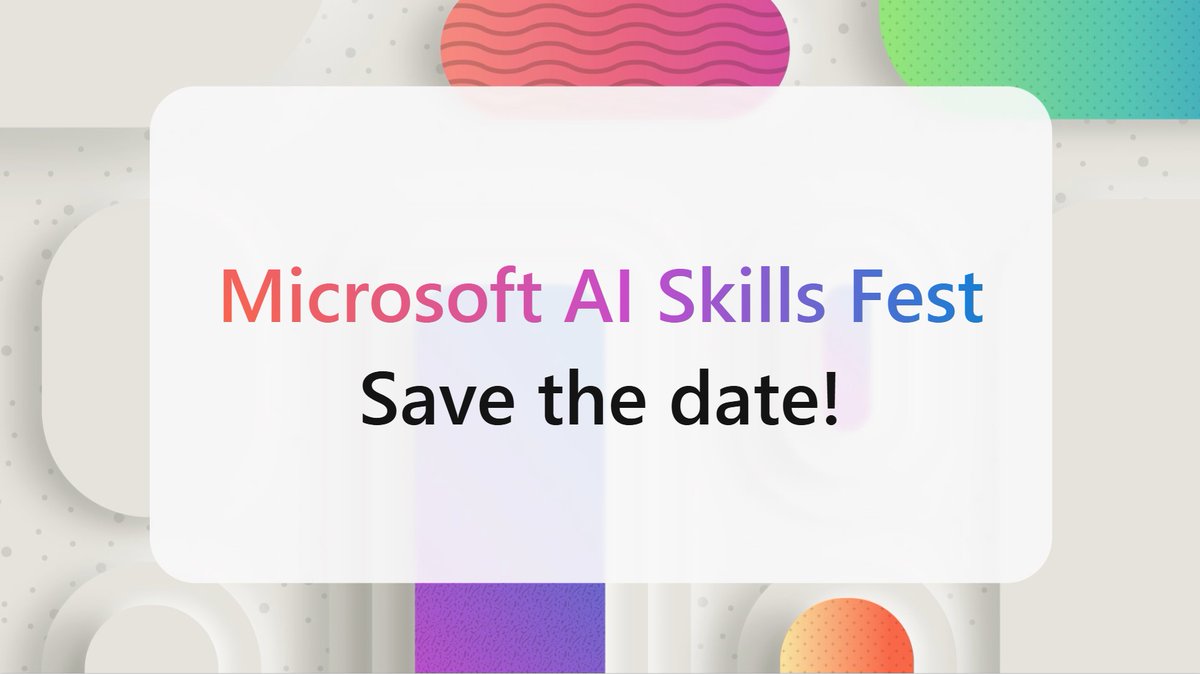 Microsoft Learn (@microsoftlearn) on Twitter photo Join us at the Microsoft AI Skills Fest to unlock the future together over 50 days of AI discovery and learning! 🎊
The fun starts on April 8th with the Kickoff Celebration as we aim to set a groundbreaking record. 🤩 
Learn more: msft.it/6010q3SOY Join us at the Microsoft AI Skills Fest to unlock the future together over 50 days of AI discovery and learning! 🎊
The fun starts on April 8th with the Kickoff Celebration as we aim to set a groundbreaking record. 🤩 
Learn more: msft.it/6010q3SOY