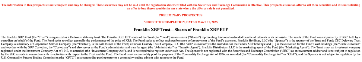 BREAKING: Franklin Templeton files a prospectus for an XRP ETF
