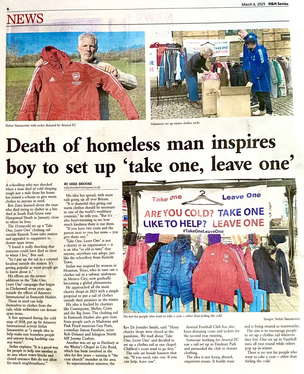 Stefan Simanowitz (@stefsimanowitz) on Twitter photo <a href="/Take1_Leave1/">TakeOneLeaveOne</a> āāTake One, Leave Oneā isnt a charity or an organisation - itās an idea. An idea that anyone, anywhere can adopt, just like this schoolboy from Kentish Townā
Great write up
#TOLOKentishTown is the latest #TakeOneLeaveOne rail to pop up
Thanks <a href="/Arsenal/">Arsenal</a> for the jackets & coats <a href="/Take1_Leave1/">TakeOneLeaveOne</a> āāTake One, Leave Oneā isnt a charity or an organisation - itās an idea. An idea that anyone, anywhere can adopt, just like this schoolboy from Kentish Townā
Great write up
#TOLOKentishTown is the latest #TakeOneLeaveOne rail to pop up
Thanks <a href="/Arsenal/">Arsenal</a> for the jackets & coats