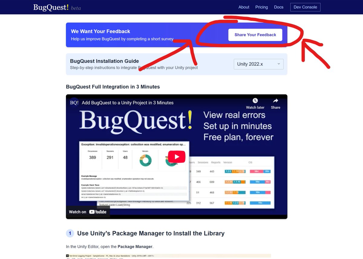 BugQuest (@bugquestgg) on Twitter photo BugQuesters, we want your feedback! ✍️
If you've used BugQuest or considered it but haven't yet, please fill out the brief survey that's linked on the Docs page and on the Dev Console. It only takes a minute or two. Thanks!
#indiedev #gamedev #madewithunity BugQuesters, we want your feedback! ✍️
If you've used BugQuest or considered it but haven't yet, please fill out the brief survey that's linked on the Docs page and on the Dev Console. It only takes a minute or two. Thanks!
#indiedev #gamedev #madewithunity