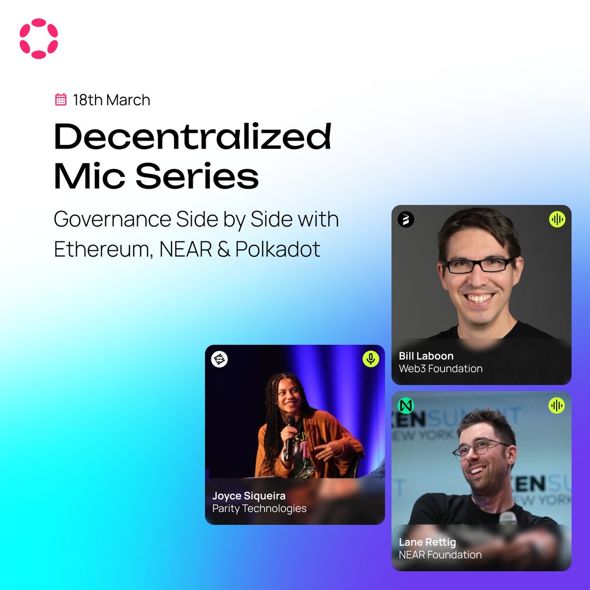 Polkadot (@polkadot) on Twitter photo Polkadot, Ethereum, and NEAR all strive to enable decentralization & personal autonomy.
Yet each has their unique approach to governance.
In the next Decentralized Mic, <a href="/lrettig/">Lane Rettig</a>, <a href="/BillLaboon/">Bill Laboon | Web3 Foundation</a>, & <a href="/maaaaadhoney/">joyce</a> (moderator) will cover it all 🎙️ Polkadot, Ethereum, and NEAR all strive to enable decentralization & personal autonomy.
Yet each has their unique approach to governance.
In the next Decentralized Mic, <a href="/lrettig/">Lane Rettig</a>, <a href="/BillLaboon/">Bill Laboon | Web3 Foundation</a>, & <a href="/maaaaadhoney/">joyce</a> (moderator) will cover it all 🎙️
