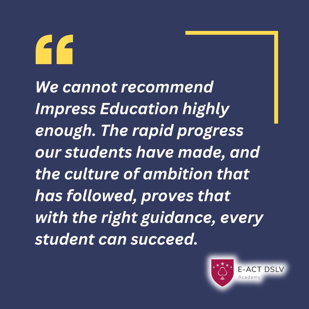 🚀 Discover E-ACT DSLV Academy’s Clever Intervention Strategy for Rapid Student Success

Want to see real, measurable impact on your students’ grades? Just ask E-ACT DSLV Academy what they did.

📖 Read their full story here: impress.education/blog/customer-…

#GCSESuccess #ExamPreparation