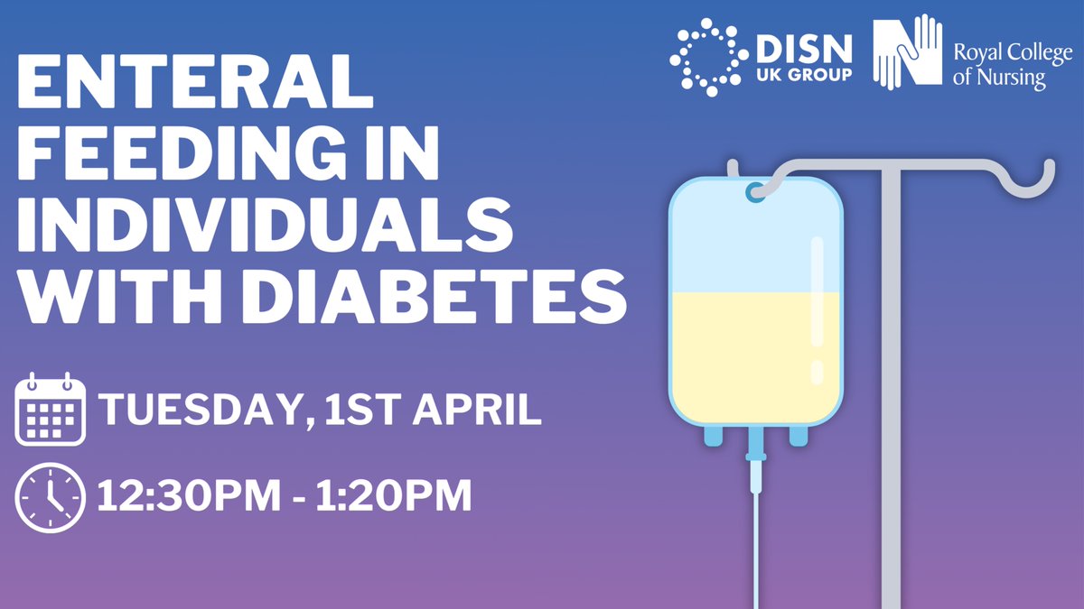 DISN UK Group (@disnukgroup) on Twitter photo 📢 Book your place for our upcoming webinar 𝗘𝗻𝘁𝗲𝗿𝗮𝗹 𝗳𝗲𝗲𝗱𝗶𝗻𝗴 𝗶𝗻 𝗶𝗻𝗱𝗶𝘃𝗶𝗱𝘂𝗮𝗹𝘀 𝘄𝗶𝘁𝗵 𝗱𝗶𝗮𝗯𝗲𝘁𝗲𝘀.
We will be joined by <a href="/PNewlandJones/">Philip Newland-Jones</a> & Mark Green.
🗓️ 1 April, 2025
⏰ 12:30pm - 1:20pm
🎟️ tinyurl.com/55ep2z9p
Held in conjunction with the RCN 📢 Book your place for our upcoming webinar 𝗘𝗻𝘁𝗲𝗿𝗮𝗹 𝗳𝗲𝗲𝗱𝗶𝗻𝗴 𝗶𝗻 𝗶𝗻𝗱𝗶𝘃𝗶𝗱𝘂𝗮𝗹𝘀 𝘄𝗶𝘁𝗵 𝗱𝗶𝗮𝗯𝗲𝘁𝗲𝘀.
We will be joined by <a href="/PNewlandJones/">Philip Newland-Jones</a> & Mark Green.
🗓️ 1 April, 2025
⏰ 12:30pm - 1:20pm
🎟️ tinyurl.com/55ep2z9p
Held in conjunction with the RCN
