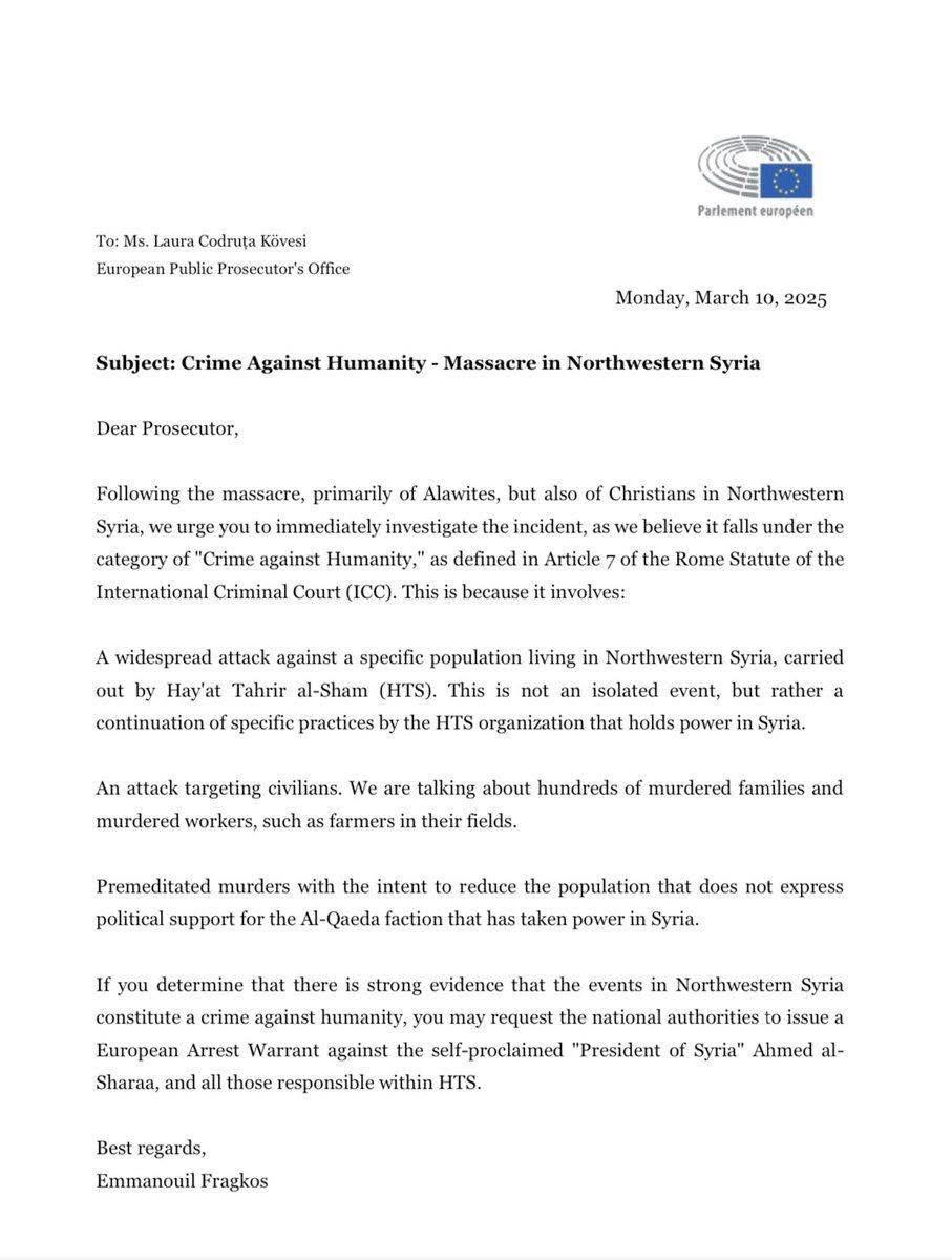 Avrupa Konseyi üyesi onlarca Parlamenter adına bir Yunan parlamenter imzasıyla, "Alevilere ve Hristiyanlara Yönelik Soykırım Suçu İşlediği" için Avrupa Başsavcılığına başvuru yapılarak Colani hakkında tutuklama kararı alınması talep edildi. Toplanan deliller Başsavcıya verildi.