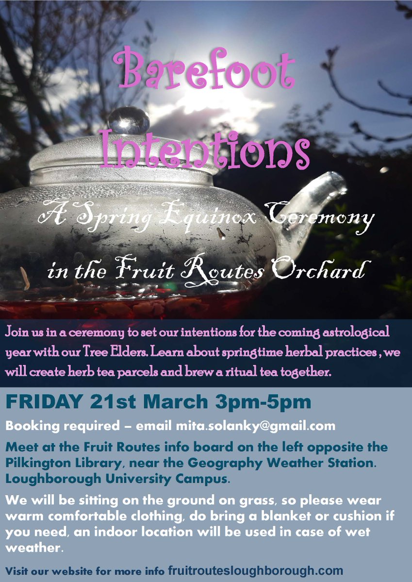 Transition Loughboro (@transitionlboro) on Twitter photo A <a href="/fruitroutes/">Fruit Routes</a> event is coming up to celebrate the #Spring #Equinox. On Fri 21st March 3-5pm there will be a herbalist session in the Barefoot Orchard on <a href="/lborouniversity/">Loughborough University</a> campus near <a href="/lborolibrary/">Lboro Uni Library</a>.
mitasolanky.org/n-e-w-s/barefo… A <a href="/fruitroutes/">Fruit Routes</a> event is coming up to celebrate the #Spring #Equinox. On Fri 21st March 3-5pm there will be a herbalist session in the Barefoot Orchard on <a href="/lborouniversity/">Loughborough University</a> campus near <a href="/lborolibrary/">Lboro Uni Library</a>.
mitasolanky.org/n-e-w-s/barefo…