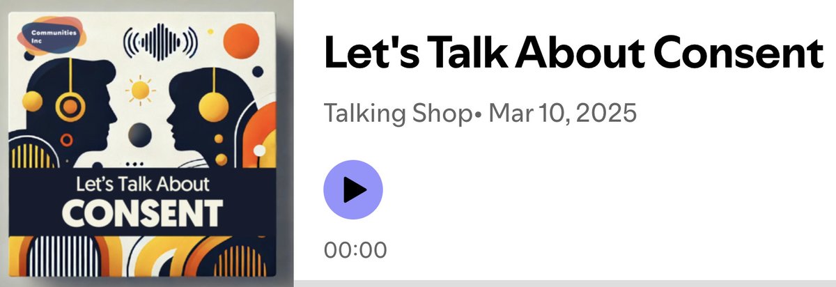 Check out the most recent episode of the @Communities_Inc podcast where we talk all things consent:

creators.spotify.com/pod/show/commu…

Includes:

🟨 Who we are
🟧 Specialist support available
🟥 How to be an active bystander
🟪 Rape myths
🟦 A-Zs of consent
🟩 Your Journey booklet