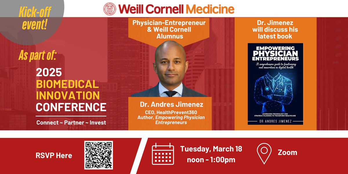 Weill Cornell Medicine Enterprise Innovation (@wcm_innovation) on Twitter photo Join our conversation with Dr. Andres Jimenez, a serial entrepreneur & author for insights from founding three health IT companies. A must-attend for clinicians with an entrepreneurial mindset! lnkd.in/eB9mgBnt
<a href="/WeillCornell/">Weill Cornell Medicine</a> <a href="/Cornell_CTL/">Center for Technology Licensing at Cornell</a> Join our conversation with Dr. Andres Jimenez, a serial entrepreneur & author for insights from founding three health IT companies. A must-attend for clinicians with an entrepreneurial mindset! lnkd.in/eB9mgBnt
<a href="/WeillCornell/">Weill Cornell Medicine</a> <a href="/Cornell_CTL/">Center for Technology Licensing at Cornell</a>