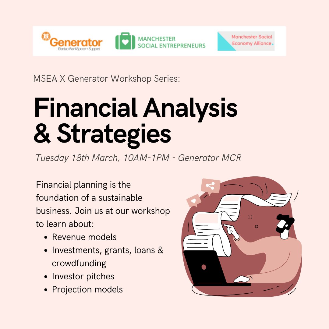 🚀Announcing our third workshop in the series: 'From Ideas to Impactful Ventures!'

Our workshop 'Financial Analysis &amp; Research' will take place on Tuesday 18th March 10AM-1PM at the Generator MCR.

Find out more &amp; register for our third workshop here: 
eventbrite.co.uk/e/from-ideas-t…..