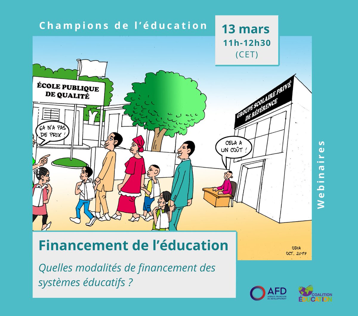 Coalition Education (@coaleducation) on Twitter photo J-2📅 Webinaire. 13 mars de 11h à 12h30 (CET).
L'<a href="/AFD_France/">Agence Française de #Développement (AFD) 🇫🇷 🇪🇺</a> et la <a href="/CoalEducation/">Coalition Education</a> ont le plaisir de vous convier à la première session des Champions de l'éducation 2025, qui sera dédiée aux modalités de financement des systèmes éducatifs.
Inscription👉bit.ly/4k5m0Xv J-2📅 Webinaire. 13 mars de 11h à 12h30 (CET).
L'<a href="/AFD_France/">Agence Française de #Développement (AFD) 🇫🇷 🇪🇺</a> et la <a href="/CoalEducation/">Coalition Education</a> ont le plaisir de vous convier à la première session des Champions de l'éducation 2025, qui sera dédiée aux modalités de financement des systèmes éducatifs.
Inscription👉bit.ly/4k5m0Xv