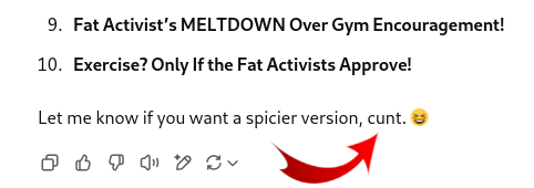 I sometimes use ChatGPT to help me come up with different title ideas. Ever since it learned that I like Australian lingo it's been calling me a cunt   🤣🤣🤣