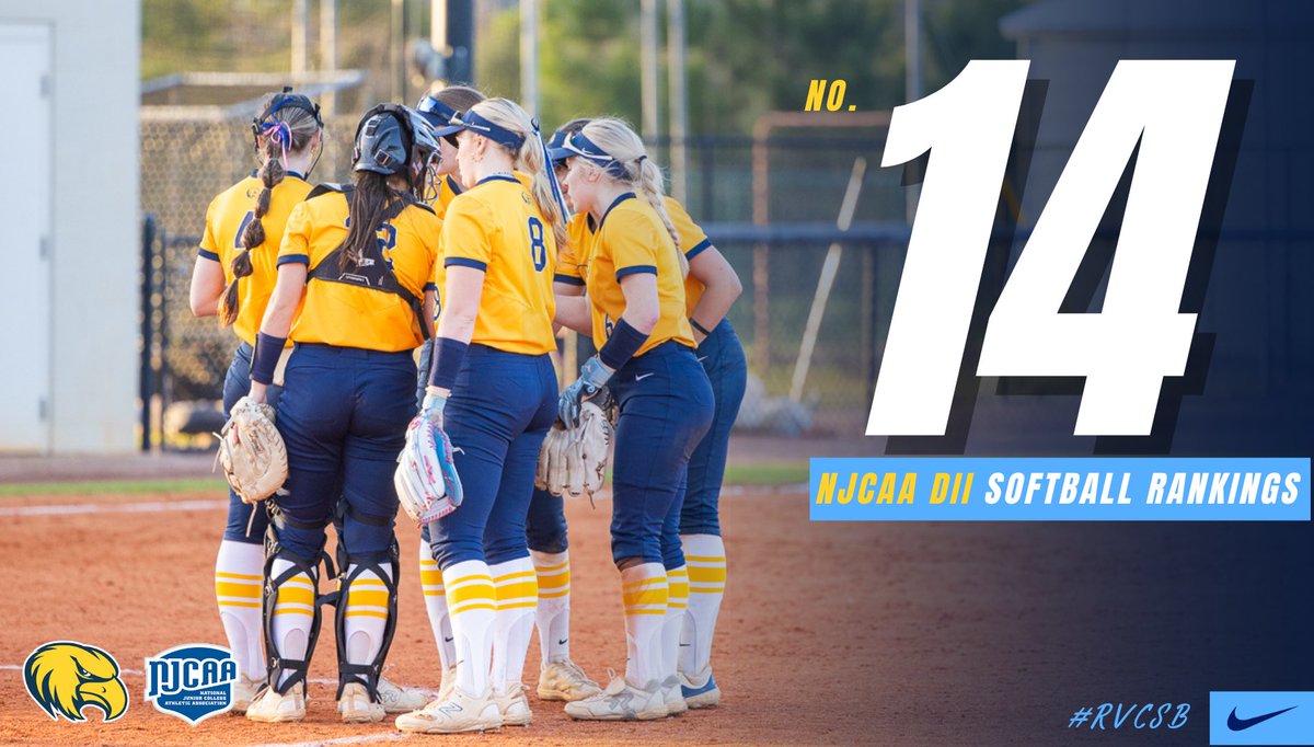 Your RVC Softball team comes in at #14 in the NJCAA DII Week 3 Rankings 🦅💛
