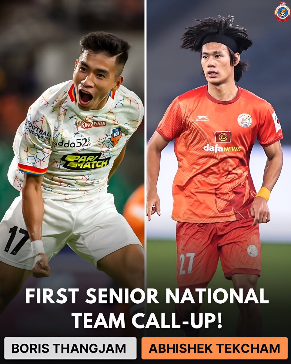 Proud Moment💪🏻: Boris Thangjam and Abhishek Tekcham earn their first call-ups to the Indian senior national team! 🇮🇳⚽

Best Wishes! 👍 

#IndianFootball #ManipurFootballPlayers