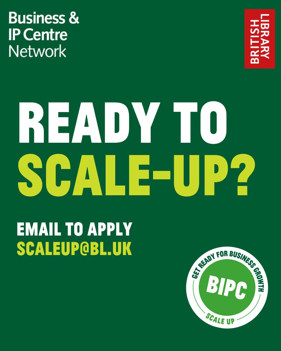 British Library (@britishlibrary) on Twitter photo Want to grow your UK business? 🚀
Apply now for <a href="/BIPC/">Business & IP Centre</a>'s fully-funded Get Ready for Business Growth programme! Open to UK businesses earning £80K+ (£100K+ in London). Get expert training, 1:1 support and bespoke research.
📧 Email scaleup@bl.uk – last chance to apply! Want to grow your UK business? 🚀
Apply now for <a href="/BIPC/">Business & IP Centre</a>'s fully-funded Get Ready for Business Growth programme! Open to UK businesses earning £80K+ (£100K+ in London). Get expert training, 1:1 support and bespoke research.
📧 Email scaleup@bl.uk – last chance to apply!