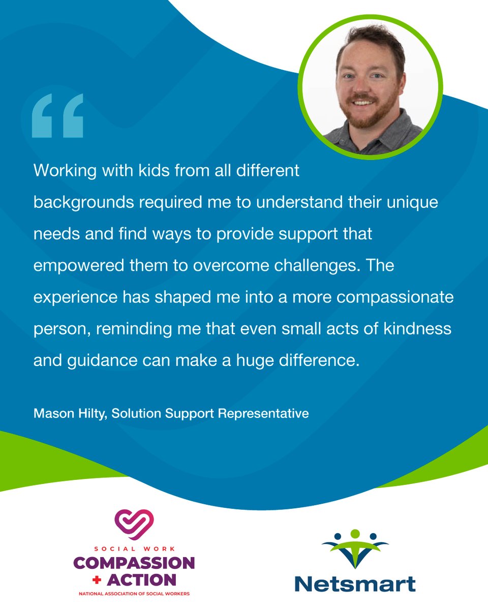 Social work is about Compassion + Action. 💙 💚

Mason, a #TeamNTST member, shared how his experience in #socialwork strengthened his compassion and reinforced how small acts of kindness make a big impact. We’re grateful for the social workers making a difference every day!
