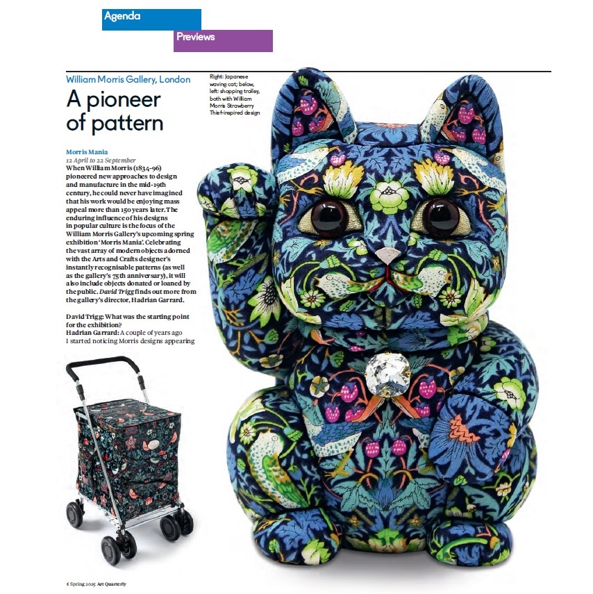 📰 A pioneer of pattern. Hadrian Garrard, Director of William Morris Gallery &amp; curator of the upcoming Morris Mania, spoke to David Trigg of Art Quarterly about the exhibition &amp; the amazing response to our call out for objects. Read the mag with an <a href="/artfund/">Art Fund</a>  National Art Pass)!