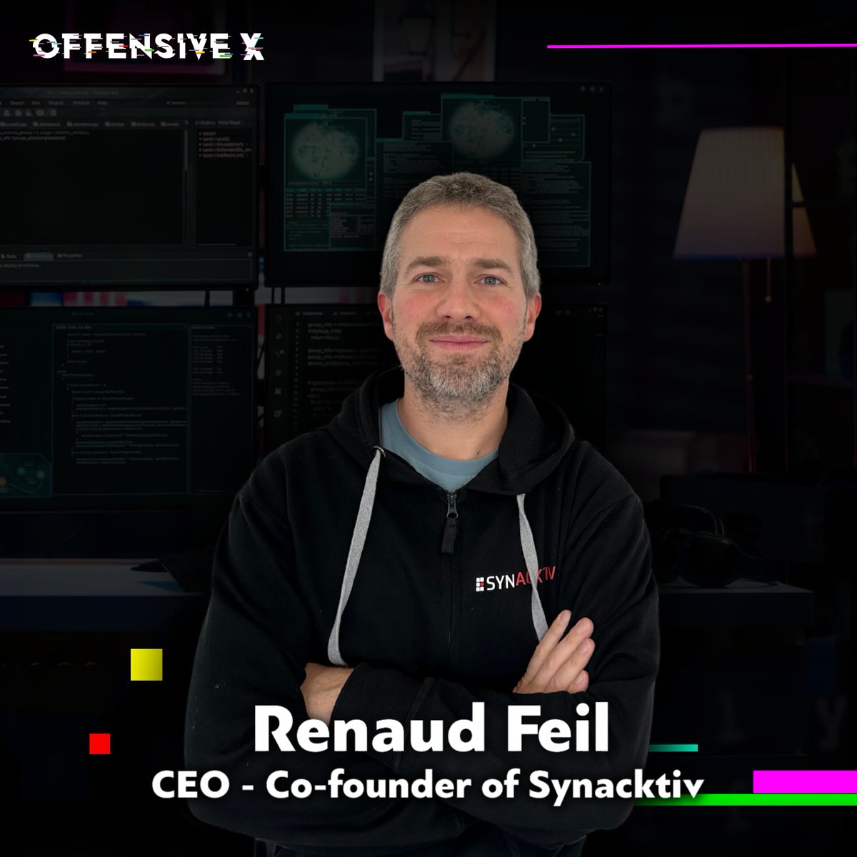 Our Keynote Speaker for #OffensiveX2025 🚨

From #CTF competitions to running <a href="/Synacktiv/">Synacktiv</a> , one of the top offensive security firms, Renaud Feil has spent his career breaking things, uncovering vulnerabilities, and redefining Red Teaming.

His team has hacked some of the weirdest
