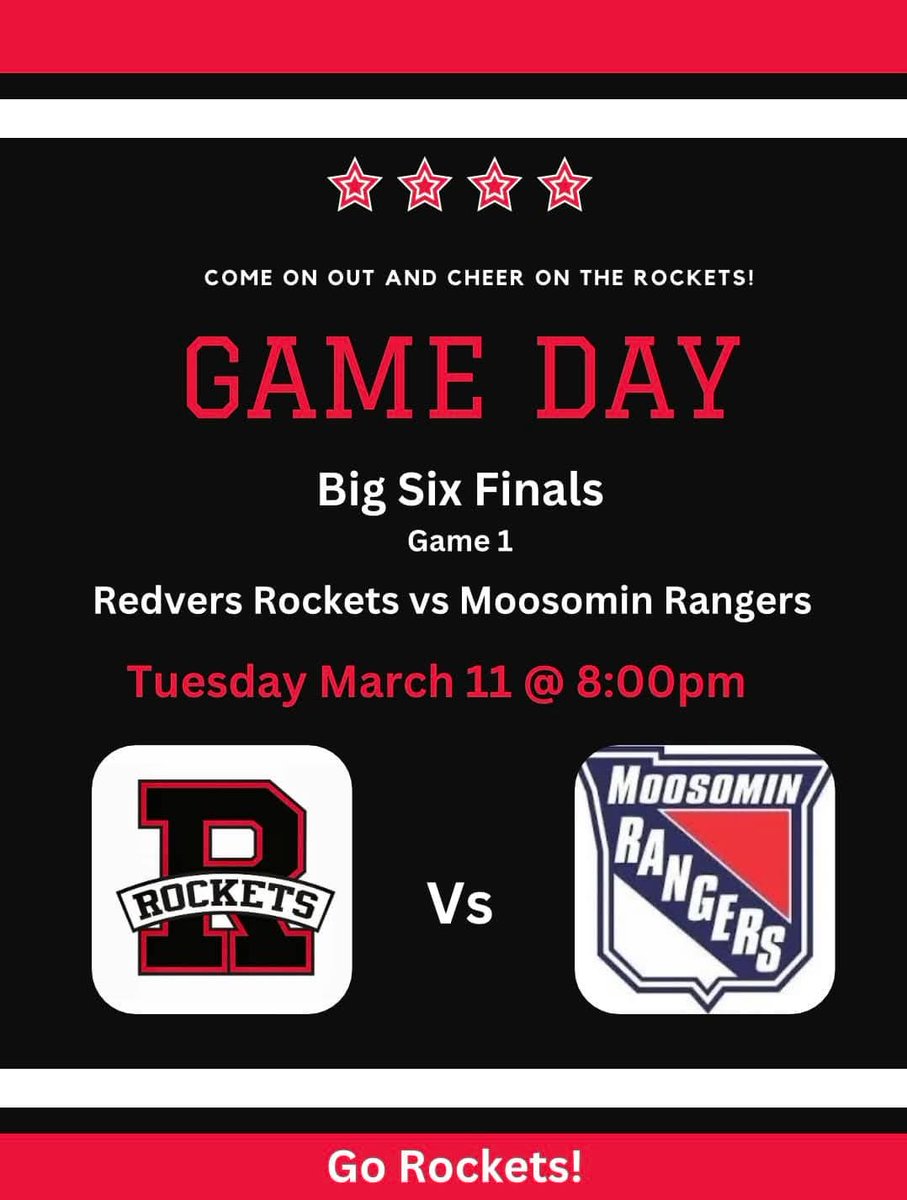 RedversRockets's tweet image. Game 1 of the Big Six final down at the RRC tonight! #rocketshockey🚀