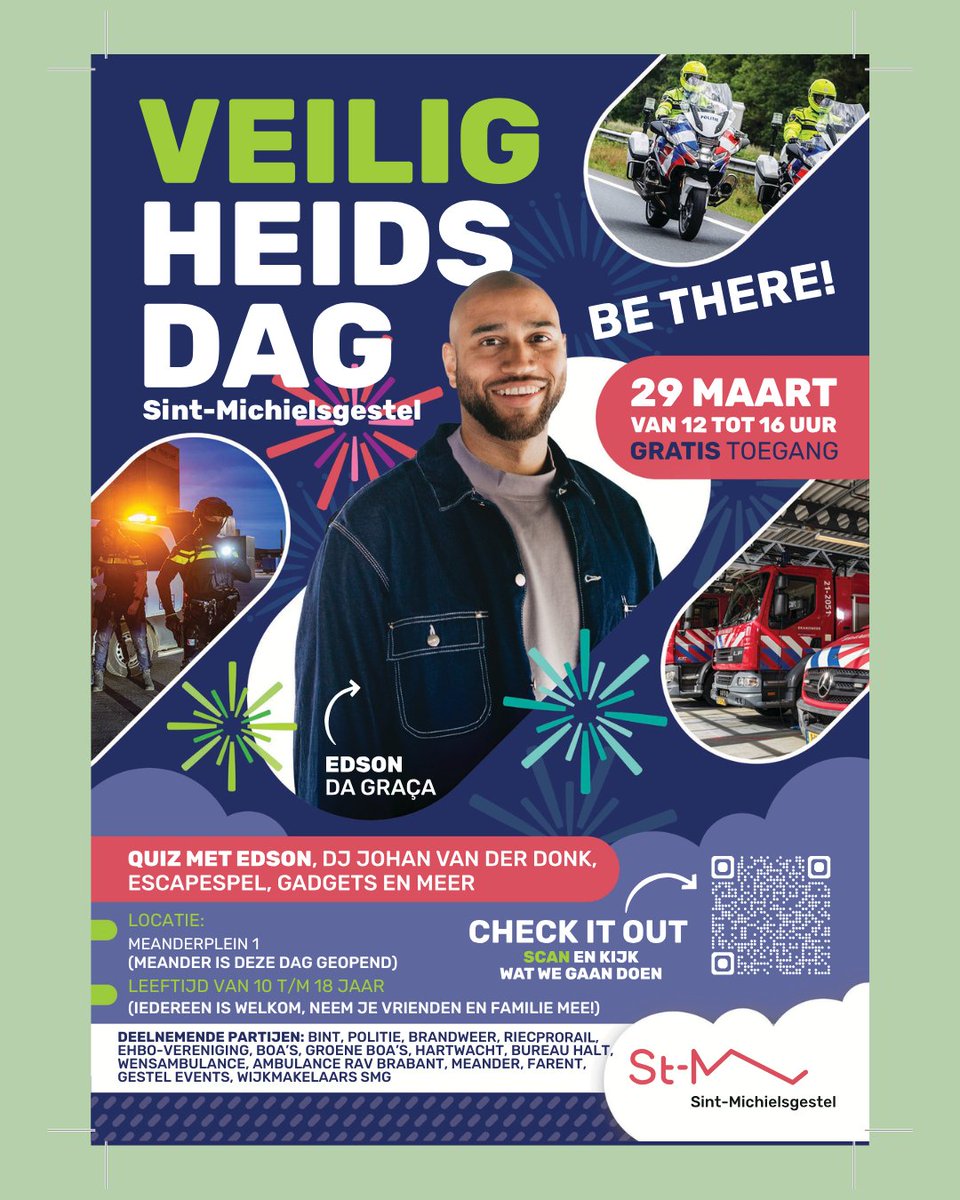 Op zaterdag 29 maart staan wij samen met partners paraat om te vertellen wat wij doen voor veiligheid! 🚨💪 Er worden ook andere activiteiten georganiseerd. Kom jij langs? Geen aanmelding nodig! 👀 

@gem_stmgestel 

#Veiligheid #Activiteiten #KomLangs