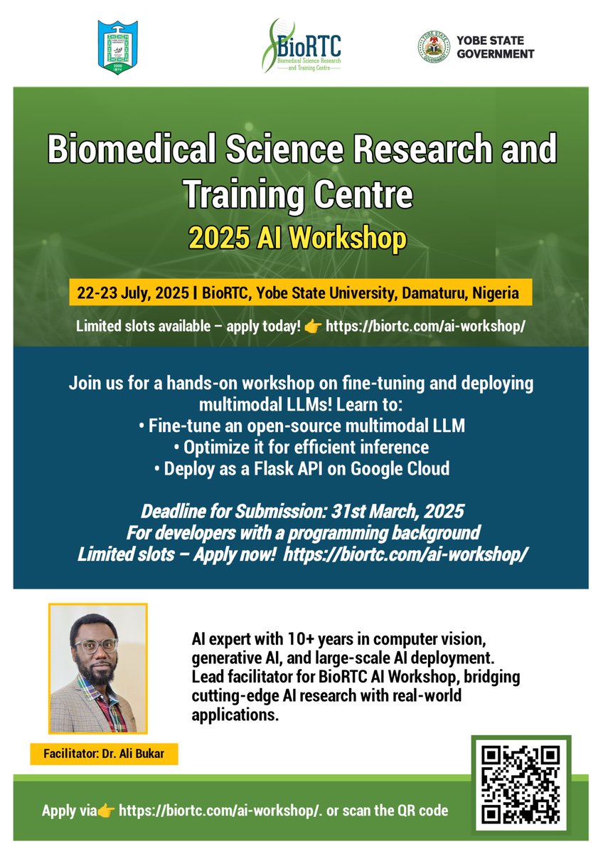 Excited to announce our advanced AI workshop! Building on last year’s success, this year, we will focus on those with programming experience to enable them to fine-tune multimodal AI models for real-world applications. Apply via: biortc.com/ai-workshop/