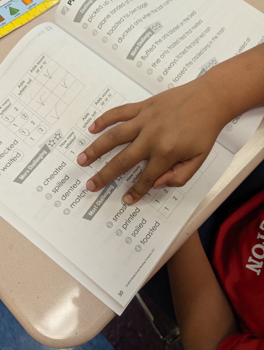 Did you know that the suffix -ed can make three sounds? These first graders in Mrs. Brannon's room are learning when to use which sound in their RGR lesson.