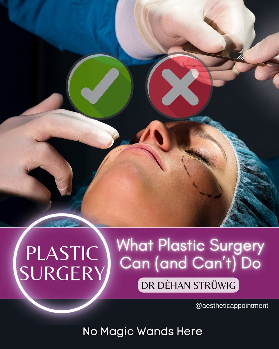Plastic surgery isn’t a magic fix—Dr Dèhan Strüwig breaks down what it can and can’t do, debunking common myths about recovery, scarring, and expectations aestheticappointment.co.za/2025/03/plasti…

#AestheticAppointment #DrDèhanStrüwig #PlasticSurgeryFacts
