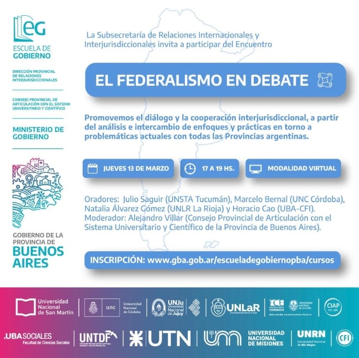 CIAP - FCE - UBA (@ciap_uba) on Twitter photo 📣La Escuela de Gobierno y la Dirección Provincial de Relaciones Interjurisdiccionales del <a href="/MIGobiernoPBA/">MIGobiernoPBA</a>, invitan a participar del Primer encuentro “EL FEDERALISMO EN DEBATE”.
Orador: <a href="/horaciocao30/">Horacio Cao</a> @ciap
📆Jueves 13 de marzo de 17 a 19hs. Modalidad: Vitual 📣La Escuela de Gobierno y la Dirección Provincial de Relaciones Interjurisdiccionales del <a href="/MIGobiernoPBA/">MIGobiernoPBA</a>, invitan a participar del Primer encuentro “EL FEDERALISMO EN DEBATE”.
Orador: <a href="/horaciocao30/">Horacio Cao</a> @ciap
📆Jueves 13 de marzo de 17 a 19hs. Modalidad: Vitual