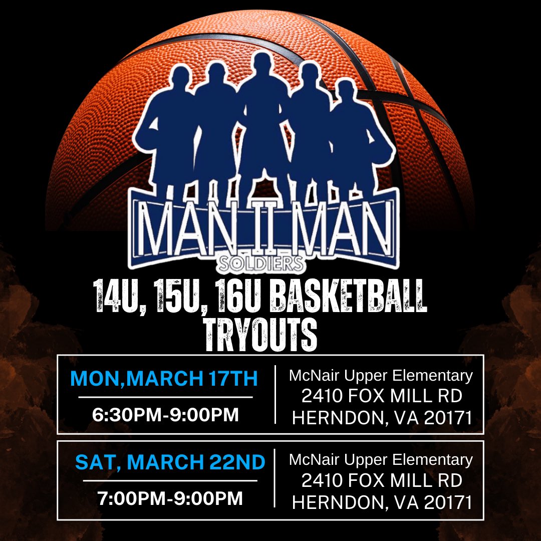 MAN 2 MAN Soldiers Basketball 🏀⚔️ (@man2mansoldiers) on Twitter photo 14U, 15U, 16U tryout information for players looking to play AAU this Spring/Summer. 
If you love basketball and want to reach your full potential as a player, come see us. 14U, 15U, 16U tryout information for players looking to play AAU this Spring/Summer. 
If you love basketball and want to reach your full potential as a player, come see us.