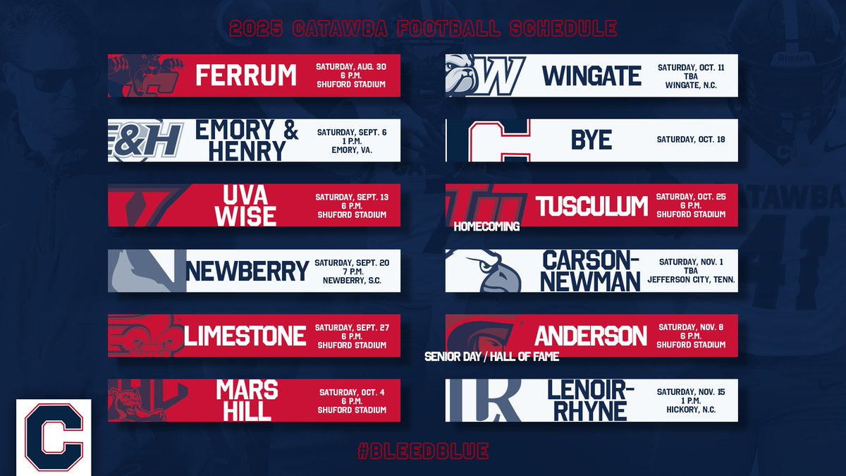 Catawba College Athletics (@catawbaindians) on Twitter photo It's here! 🏈😍
<a href="/CatawbaFootball/">Catawba Football</a> announces its 2025 schedule, featuring 6⃣ games at Shuford Stadium!
Release | bit.ly/3DxzM4K
#BleedBlue It's here! 🏈😍
<a href="/CatawbaFootball/">Catawba Football</a> announces its 2025 schedule, featuring 6⃣ games at Shuford Stadium!
Release | bit.ly/3DxzM4K
#BleedBlue