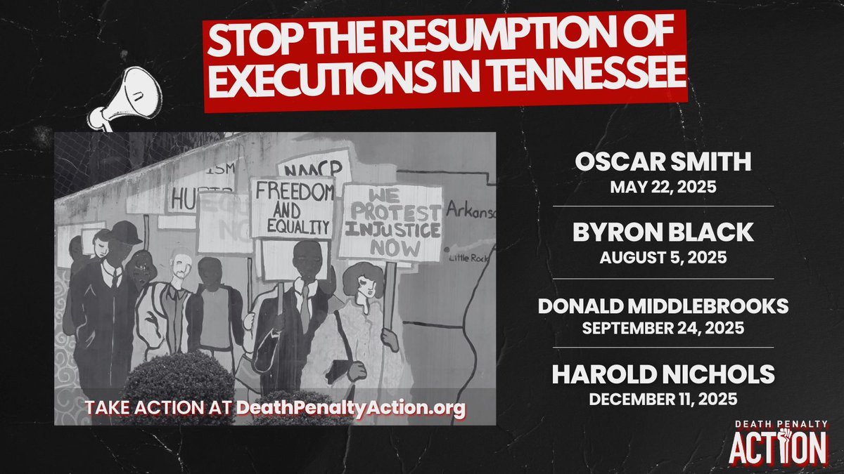 🚨 Tennessee is ramping up ex3cutions — setting FOUR dates through the end of the year after a long pause.

This is a deadly step backward. Act NOW to stop these ex3cutions!

👉 Take action: buff.ly/aDKdhCN
#StopEx@cutions @tndeathpenalty
