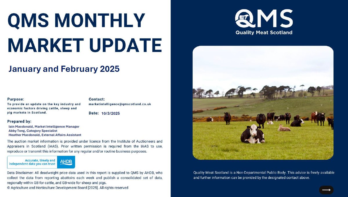 The market report for Jan-Feb 2025 highlights key trends in Scottish red meat sectors. Demand for prime cattle and lamb remains strong, with prices on the rise. On the pork side, production is forecast to increase this year, impacting supply.  Read here:s3.eu-west-2.amazonaws.com/quality-meat-s…
