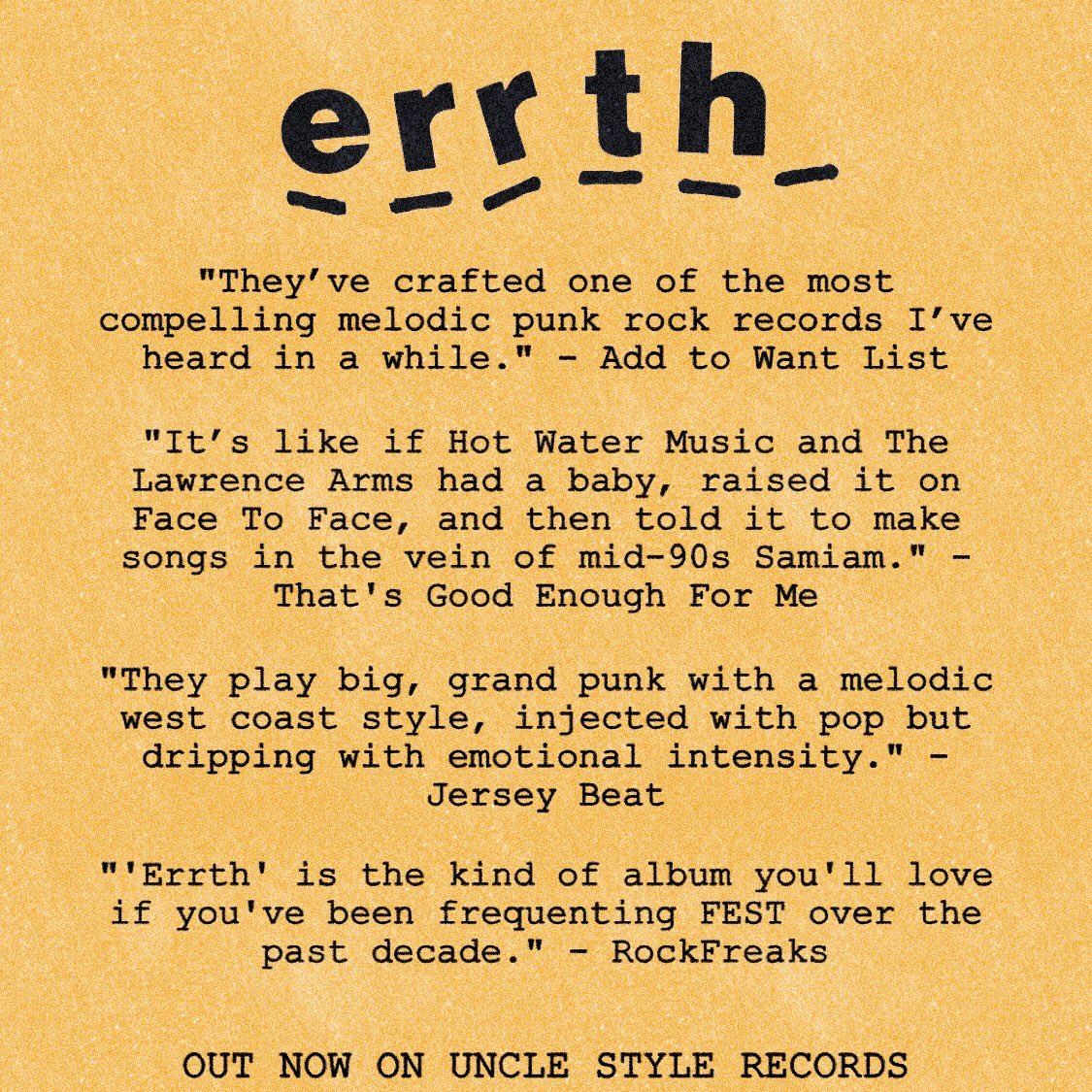 Have you listened to <a href="/errthisaband/">ERRTH</a>? Their debut album is out now on <a href="/unclestylerecs/">Uncle Style Records</a>.