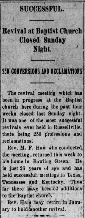 JHSpencerHS's tweet photo. 1903 Revival at First Baptist Church, Russellville, Kentucky 

Mordecai Ham was the evangelist. Services were held 3 times a day - at 10am, 3pm, and 7pm. Local businesses closed during service times. 

In 1934 Ham was preaching in Charlotte when a young Billy Graham was saved. https://t.co/djQ1yKl5Vg