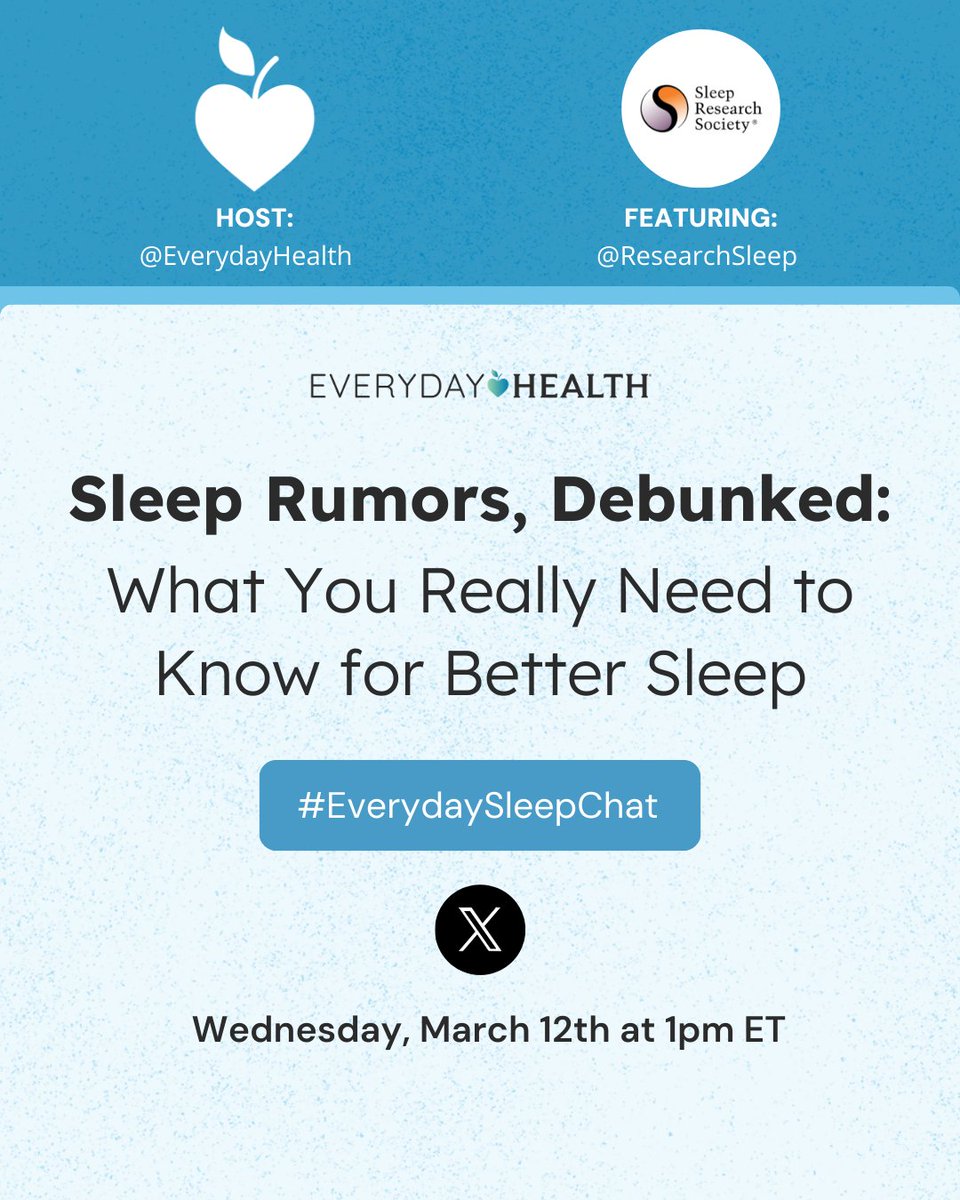 🌙✨ Get ready for a restful night! The SRS is again partnering with Everyday Health for the annual #EverydaySleepChat! 💤

Join us on X tomorrow, March 12, at 1 p.m. ET as we tackle those pesky myths and share tips for improving your sleep! 🛌💤