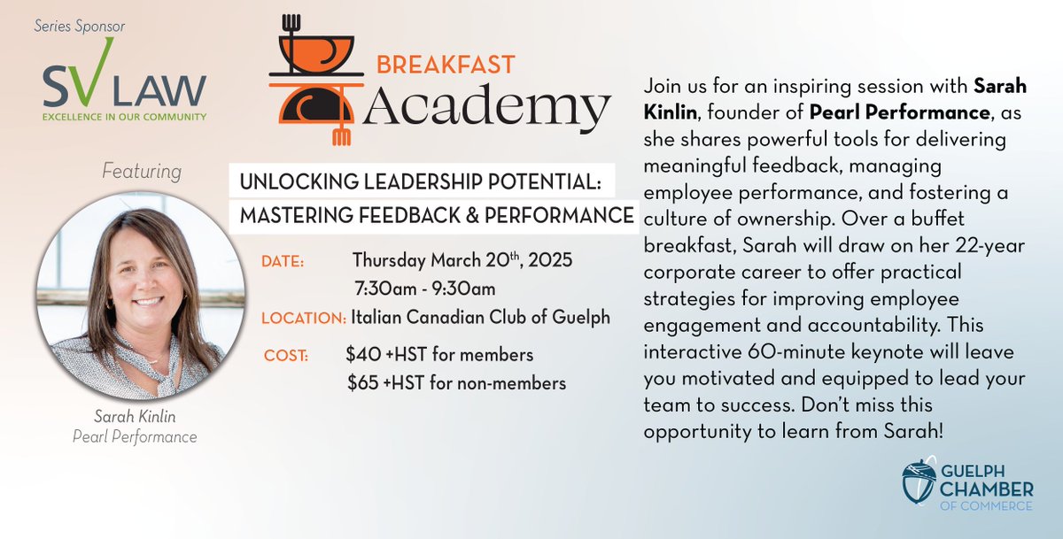 Join us for #BreakfastAcademy with Sarah Kinlin, founder of Pearl Performance. Learn powerful tools for feedback, performance management &amp; building ownership. Boost engagement &amp; accountability.📈Register now!  bit.ly/4hOoOGy
Thanks <a href="/SV_lawfirm/">SV Law</a> for sponsoring this series.