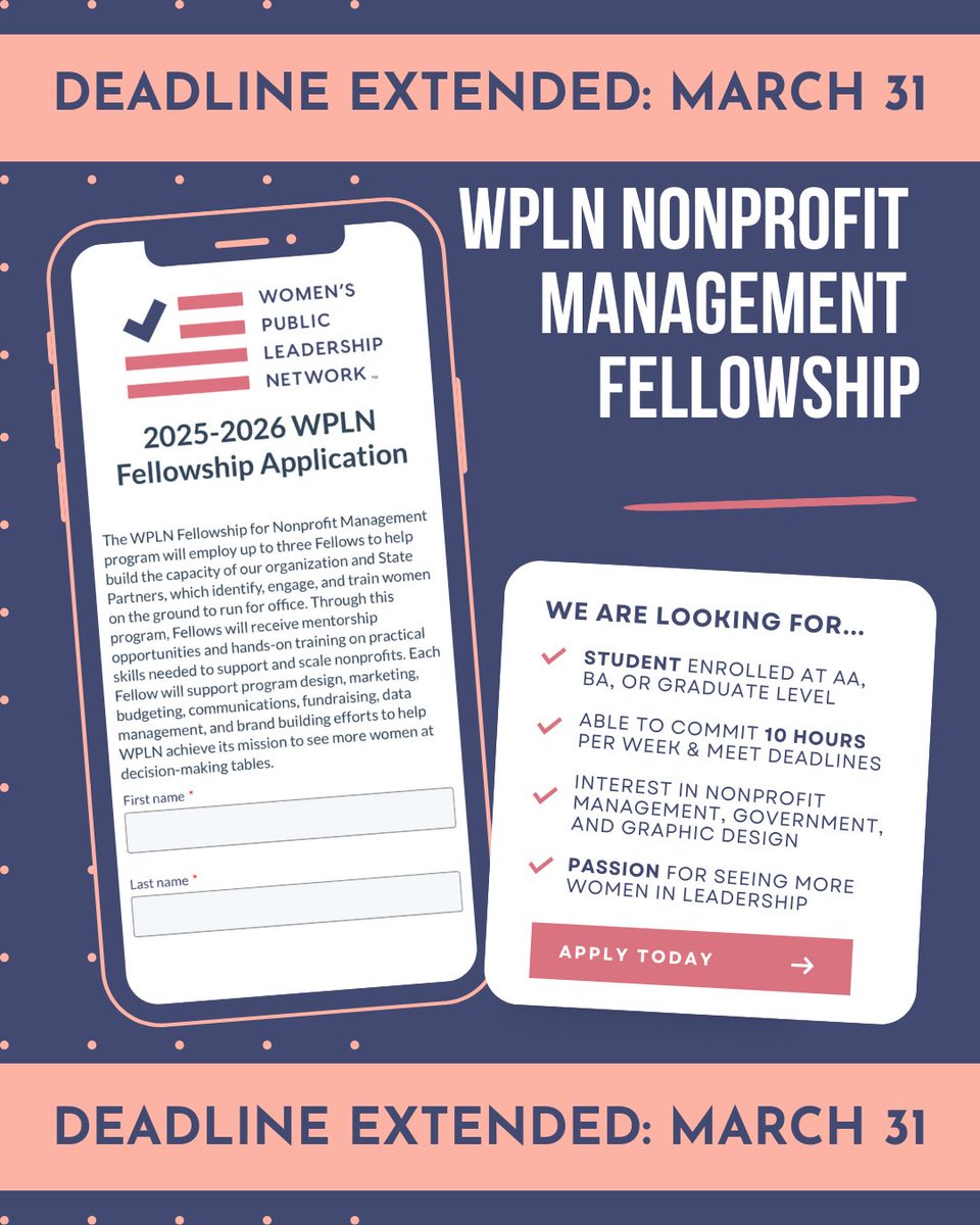 🚨 There's still time to apply for the WPLN Nonprofit Management Fellowship! 🚨

We have extended the deadline through MARCH 31!

📝 Apply now! --> hubs.la/Q03bd-h70