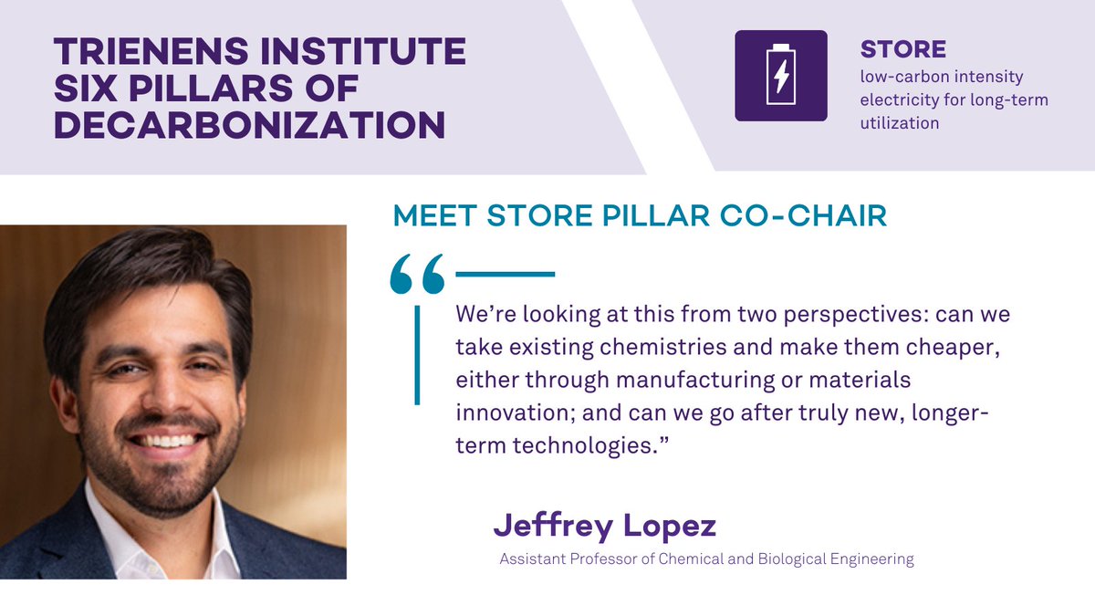 Prof. Jeff Lopez co-leads the <a href="/TrienensInst/">Trienens Institute for Sustainability and Energy</a> Store pillar, which aims to facilitate a large-scale deployment of renewable energy sources in the energy grid.

More about the pillar, one of Six Pillars of Decarbonization: trienens-institute.northwestern.edu/news-events/ne…