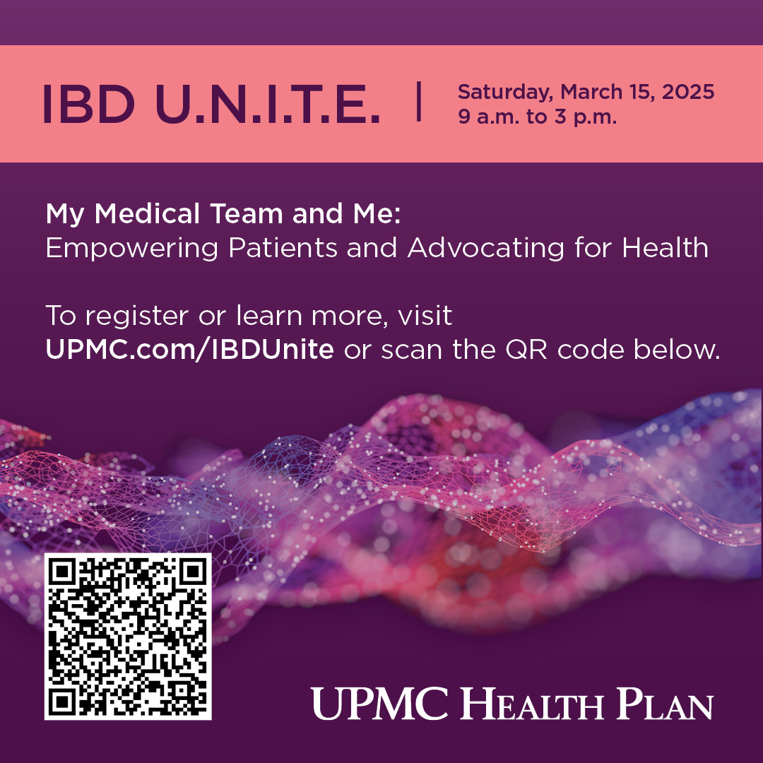 🥳FREE!!  Join us in person for <a href="/UPMC/">UPMC</a>'s IBD UNITE Conference this Sat. 3-15-25 in Pittsburgh!  
Patients &amp; caregivers welcome.  Accredited for med professionals.  
Register: IBD U.N.I.T.E. Education Program | UPMC