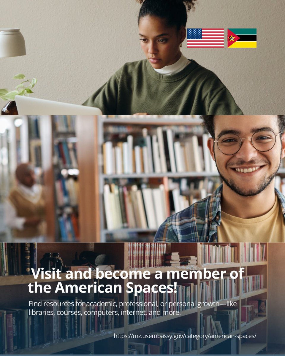 USEmbassyMoz's tweet photo. Did you know you can access libraries in Maputo and free online English learning resources? Visit the American Spaces and boost your academic, professional, or personal growth.
🔗 https://t.co/AyYb6ny3iq #USMZ #EstamosJuntos https://t.co/ANeKkaab42