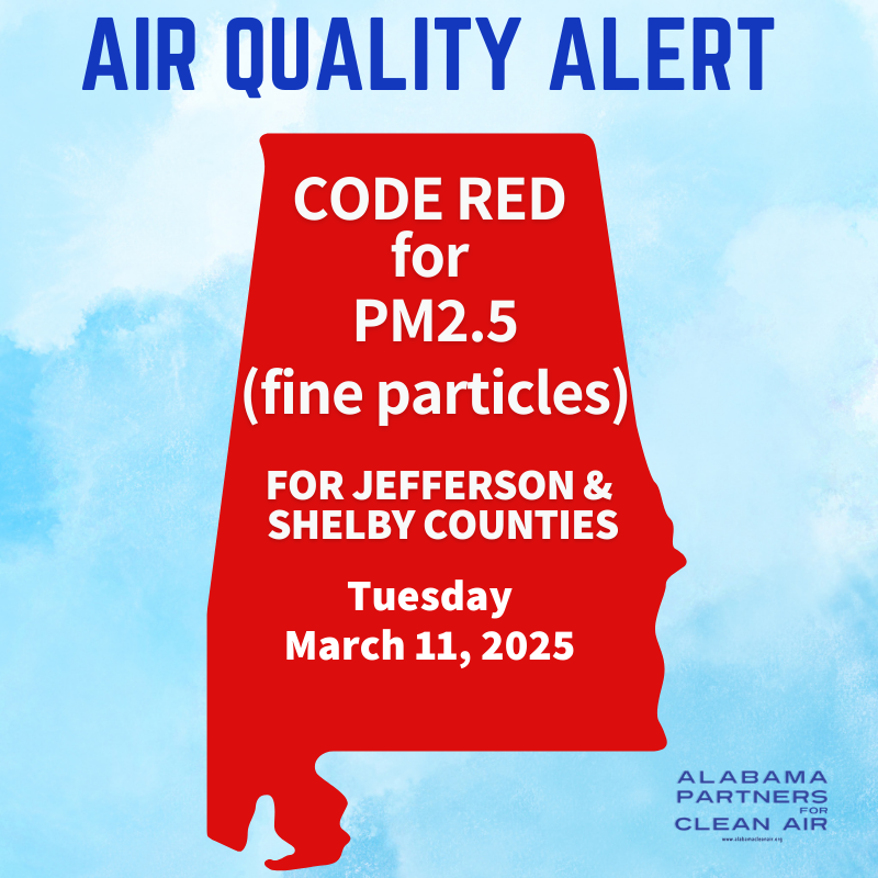 ALCleanAir's tweet image. Today is a RED Air Quality Alert Ozone PM 2.5 for Jefferson and Shelby County! For more information visit our website alabamacleanair.org/about-air-qual…
