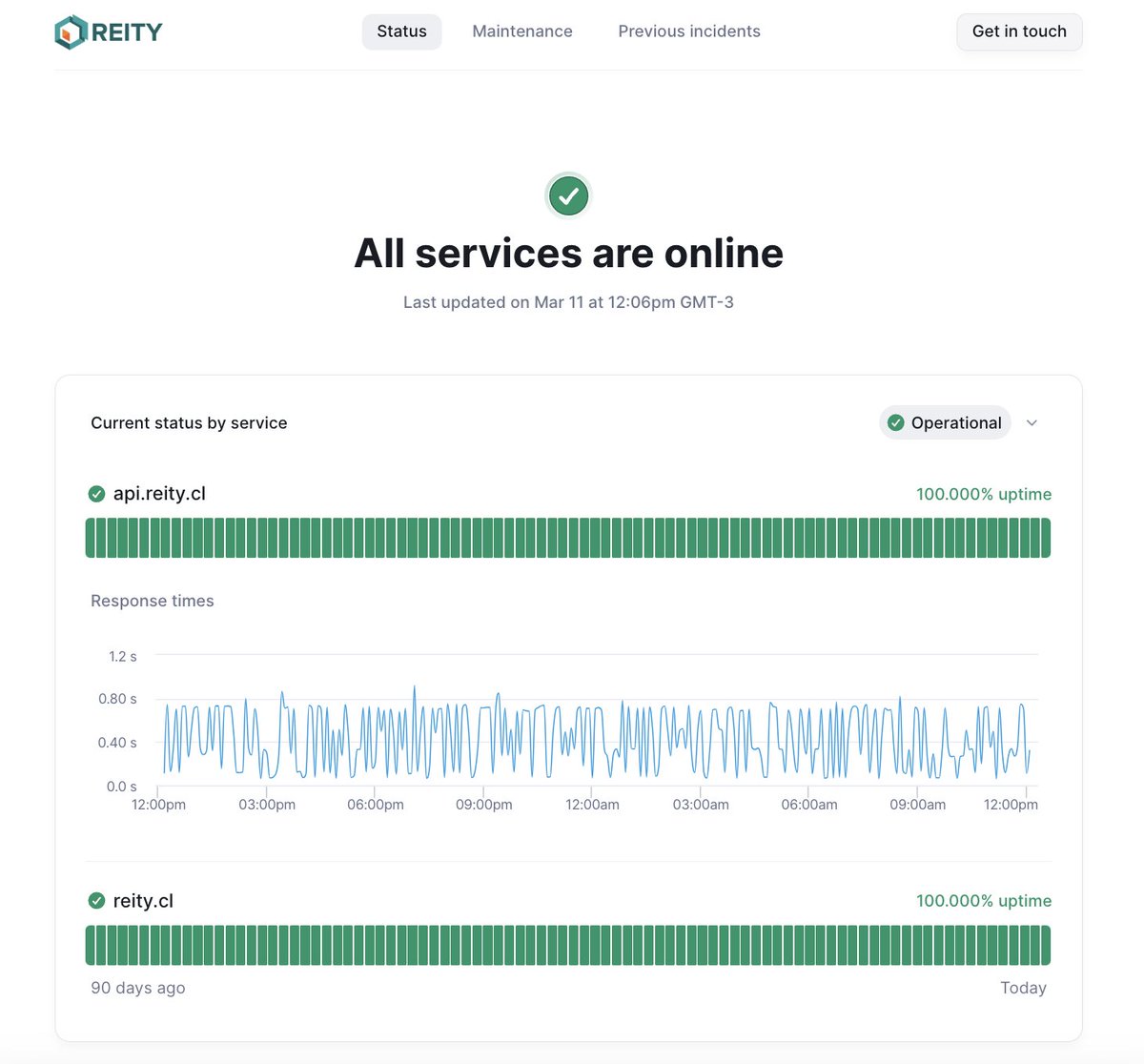 Sabías que tenemos una página de Status? status.reity.cl🙌