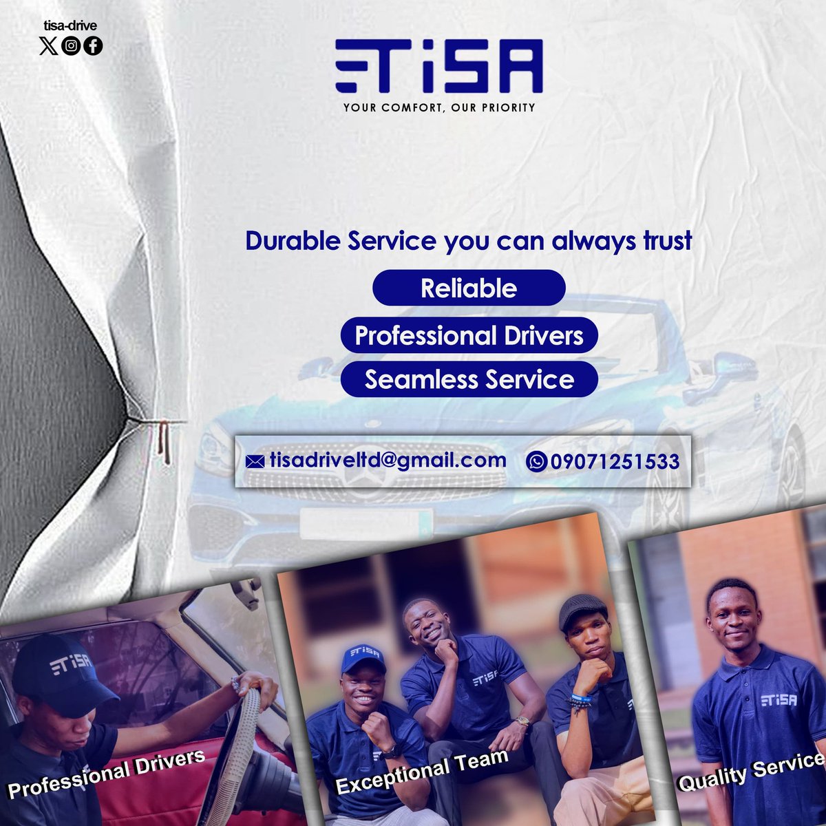 TisaDrive's tweet photo. ๐ 21 Days to Go! ๐
TISA Drive is almost here! Get ready for:
โ
Reliable rides
โ
Professional, safe drivers
โ
Seamless, comfortable service
The future of ride-hailing launches soon! Stay tuned.
#TISADrive #ComingSoon #RideWithTISA https://t.co/RJh8zNjype