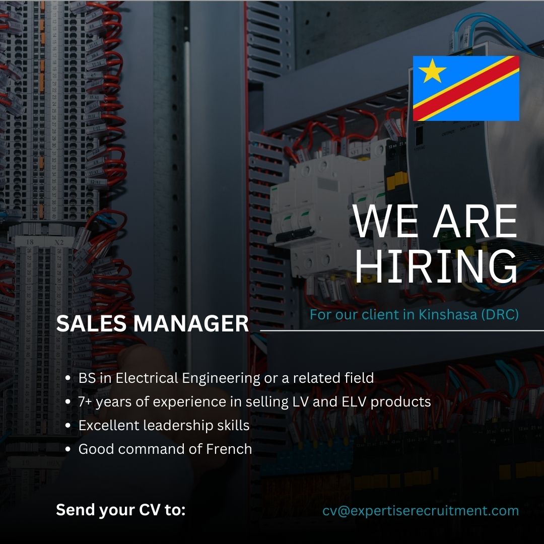 ExpertiseRec's tweet image. We&apos;re hiring a 𝗦𝗮𝗹𝗲𝘀 𝗠𝗮𝗻𝗮𝗴𝗲𝗿 for our client in 𝗞𝗶𝗻𝘀𝗵𝗮𝘀𝗮 (DRC). More details below 👇.

jobs.expertiserecruitment.com/jobs/Careers/4…

#SalesManager #SalesManagerJob #SalesManagementJobs #JobsInAfrica #JobsInKinshasa #JobsInDRC #SalesJobs #ElectricalEngineeringJobs