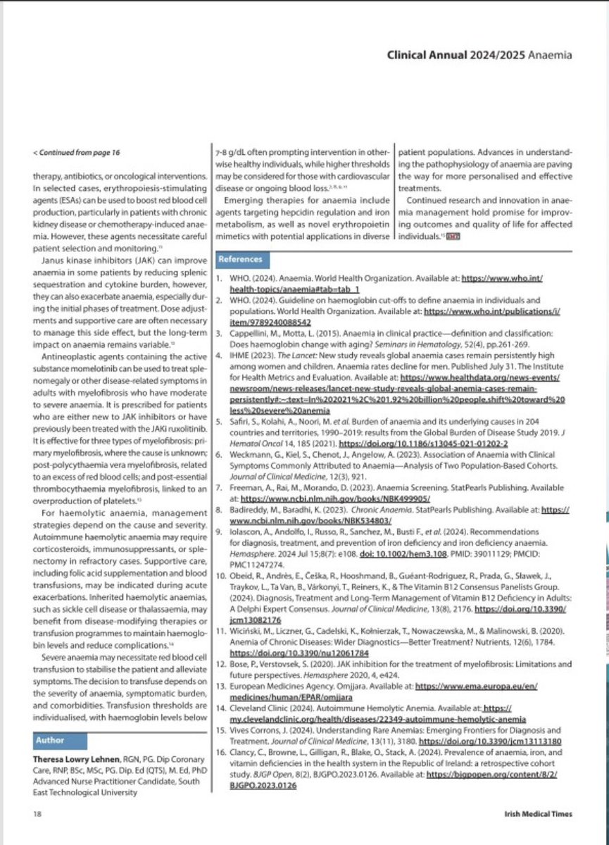 Theresa Lowry-Lehnen (PhD) (@lehnent) on Twitter photo Advances in understanding the pathophysiology of #anaemia are paving the way for more effective therapies. Read more in my article ‘Moderate to severe anaemia’, published in the Irish Medical Times <a href="/IMT_latest/">Irish Medical Times</a> Clinical Annual 2024/2025. Advances in understanding the pathophysiology of #anaemia are paving the way for more effective therapies. Read more in my article ‘Moderate to severe anaemia’, published in the Irish Medical Times <a href="/IMT_latest/">Irish Medical Times</a> Clinical Annual 2024/2025.