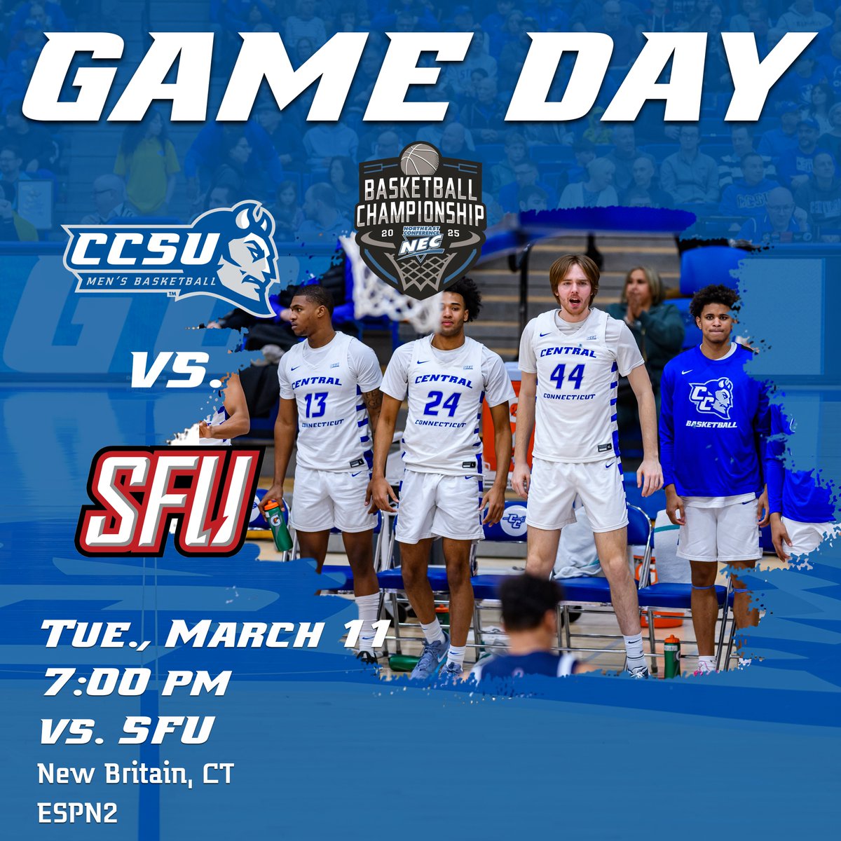 CCSU Blue Devils (@ccsubluedevils) on Twitter photo 🏀 <a href="/CCSU_MBB/">CCSU Men’s Basketball</a> GAMEDAY
*NEC CHAMPIONSHIP*
📆Thursday, March 11
⏰ 7pm vs. Saint Francis U.
📍 Detrick Gym | New Britain, CT
📺 ESPN2
🎧<a href="/NECFrontRow/">NEC Front Row</a>
💻 ESPN+
📊 tinyurl.com/2vec6wdu
📰 🔗tinyurl.com/mssbrcbh
#GoBlueDevils | #NEC25 | #necmbb 🏀 <a href="/CCSU_MBB/">CCSU Men’s Basketball</a> GAMEDAY
*NEC CHAMPIONSHIP*
📆Thursday, March 11
⏰ 7pm vs. Saint Francis U.
📍 Detrick Gym | New Britain, CT
📺 ESPN2
🎧<a href="/NECFrontRow/">NEC Front Row</a>
💻 ESPN+
📊 tinyurl.com/2vec6wdu
📰 🔗tinyurl.com/mssbrcbh
#GoBlueDevils | #NEC25 | #necmbb