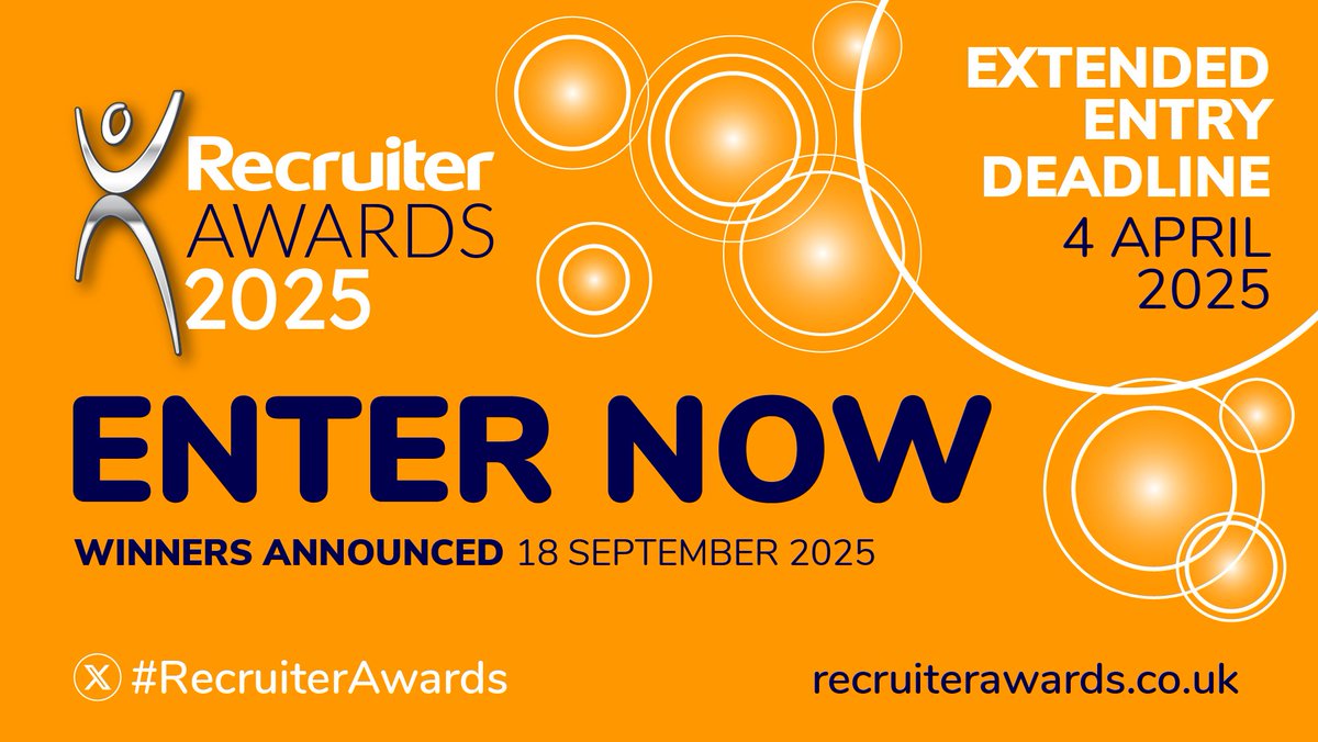 There is just ONE WEEK left to enter the #RecruiterAwards 2025 – the UK’s largest event for the entire recruitment community, recognising outstanding achievements by agencies and in-house recruiters. Enter now and be in with the chance of becoming one of the industry’s elite: