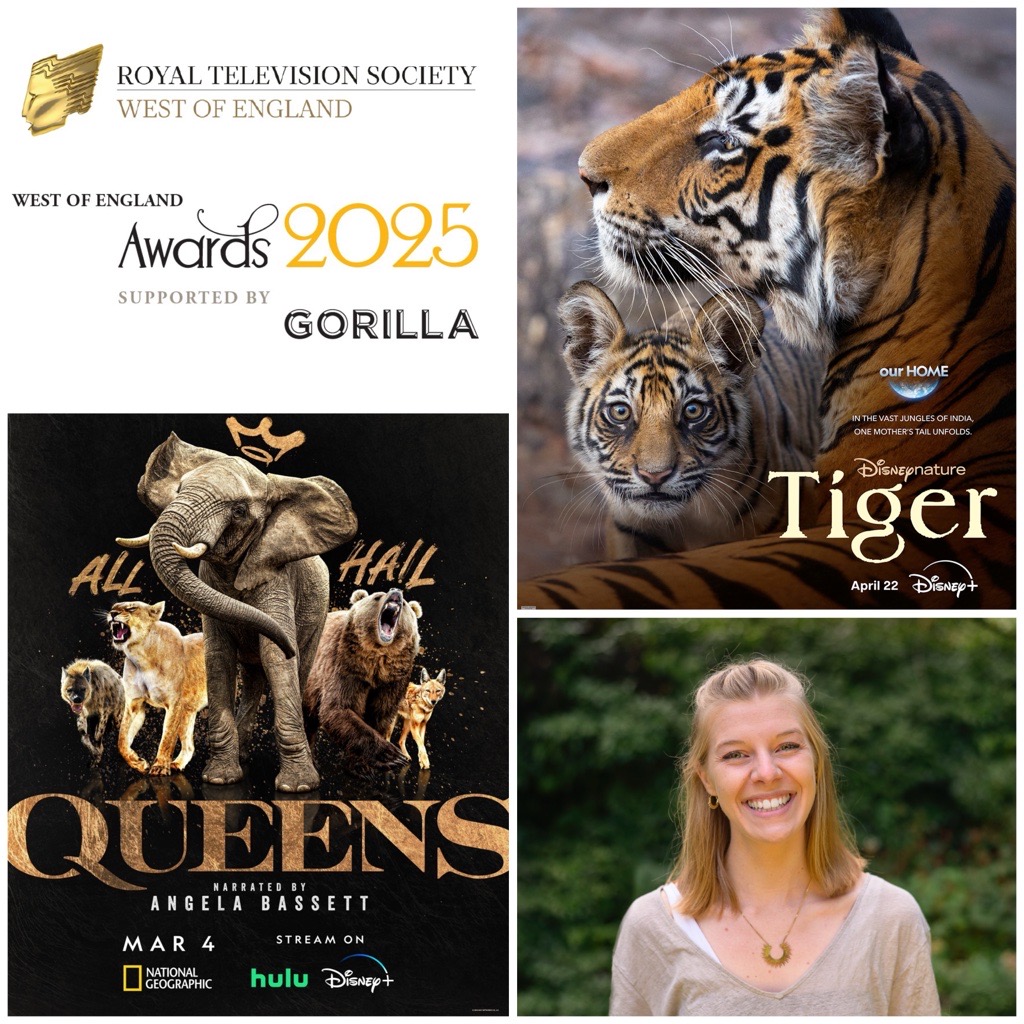 So grateful to RTS West and excited to receive 4 nominations.

Katie Grant for Flying Futures
Queens for Natural History and the brilliant Morgan Kibby for Composer
Tiger for Sound with our friends at Wounded Buffalo

Look forward to celebrating with our fellow nominees in April.