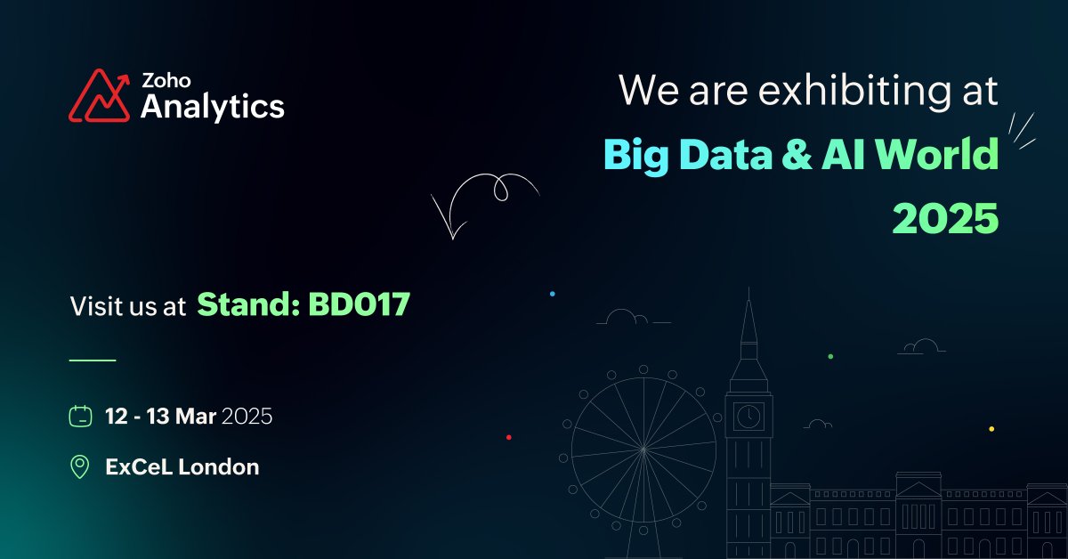 Zoho Analytics (@zohoanalytics) on Twitter photo Hello London🇬🇧
Meet us at <a href="/BigDataWorld_/">Big Data & AI World</a> this week (March 12-13)
Also join our session on "GenAI Powered Insights"
Book your tickets here👉 zoho.to/NF9 Hello London🇬🇧
Meet us at <a href="/BigDataWorld_/">Big Data & AI World</a> this week (March 12-13)
Also join our session on "GenAI Powered Insights"
Book your tickets here👉 zoho.to/NF9